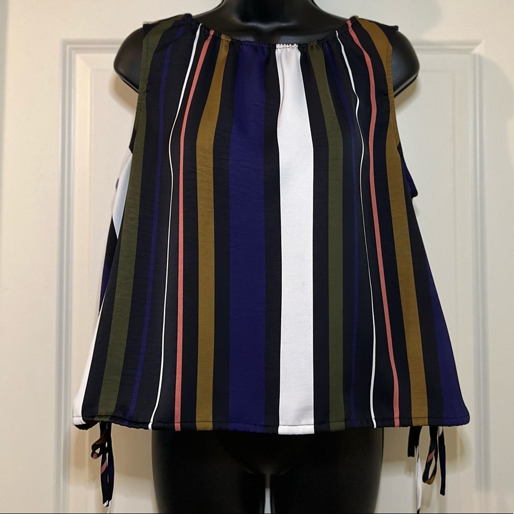 Prologue Multi-Stripe Sleeveless Blouse Top, Size M